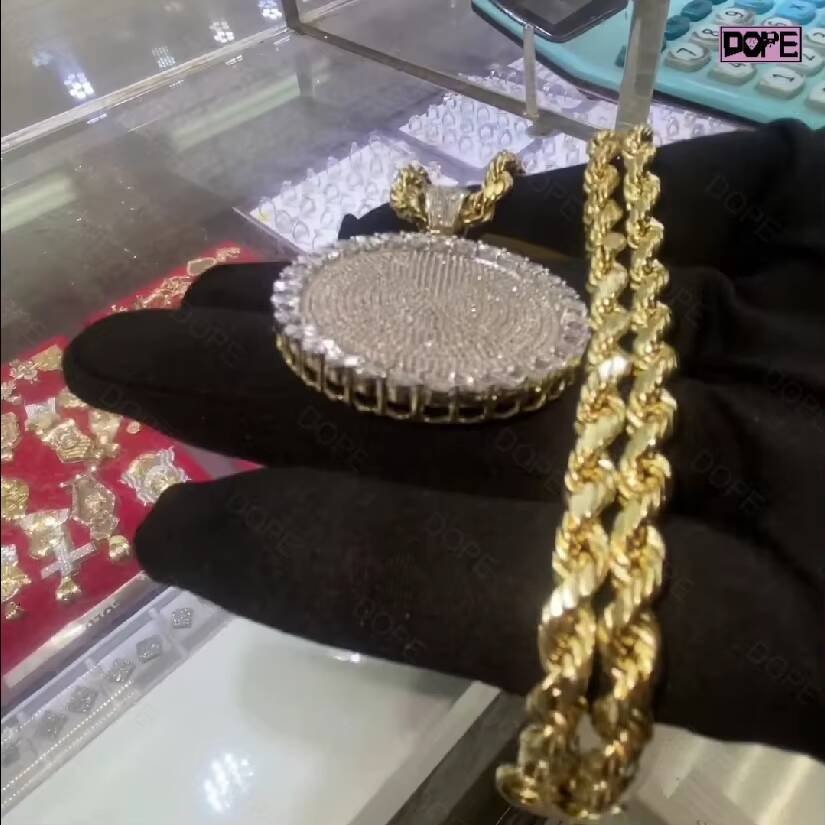 Hiphop Custom Moissanite Pendant Circular 925 Silver Yellow Gold Plated Iced Out Moissanite Pendant