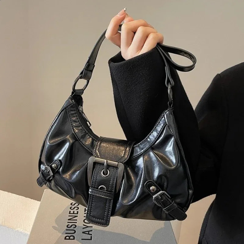 Vintage PU Leather Shoulder Bag for Women 2025 Y2K Spicy Girl Trend Maillard Style Underarm High Quality Handbags 250820