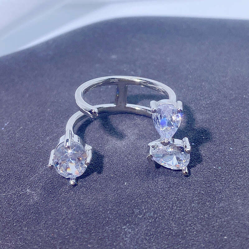 open ring Classical Wedding Rings Luxury Jewelry Real Water Drop Zircon Diamond Gemstones Party Eternity Women Couple Bridal Ring Set Gift