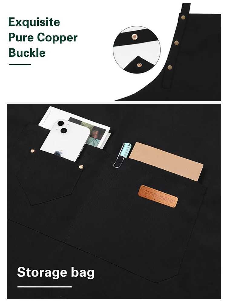 Apron for Men Women with Adjustable Straps and Large Pockets Canvas Cotton Cooking Kitchen Chef Bib Aprons Waterproof Black H250823