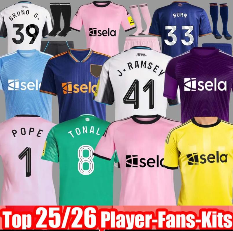 25 26 ELANGA TONALI NEWCASTLE soccer jerseys BLACK Kids 2025 2026 BARNES BRUNO G. Gordon ISAK Football Shirt Home Away Botman fans WINNERS NEWCASTLED