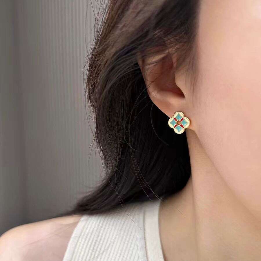 clover earrings French Style Colorful Enamel Oil Drop Geometric Round for Women Exquisite High end Fashion Versatile Earrings