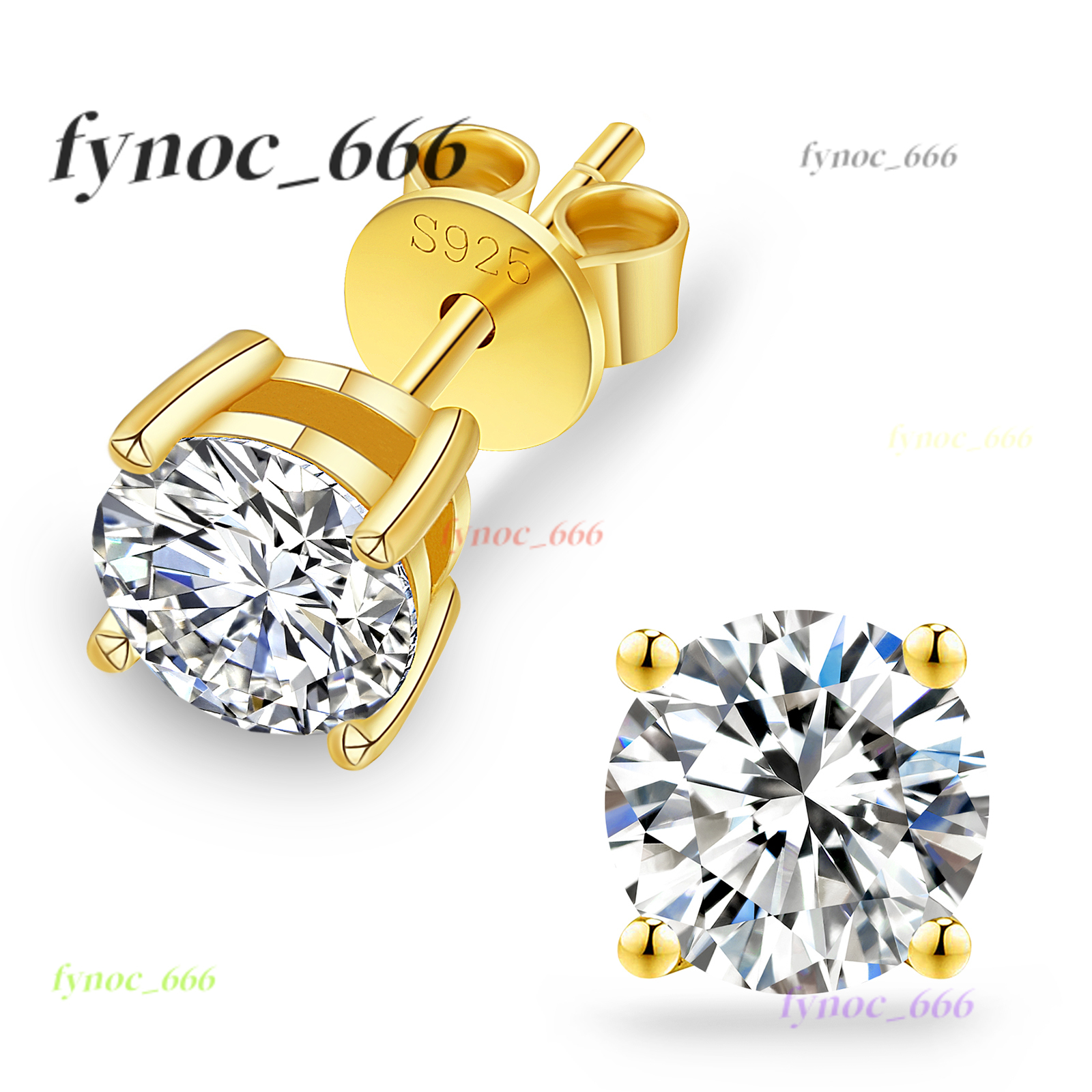 Classic Design Round Cut Vvs 1 Ct Diamond 925 Sterling Silver Gold Plated Stud Moissanite Earrings for Men Women