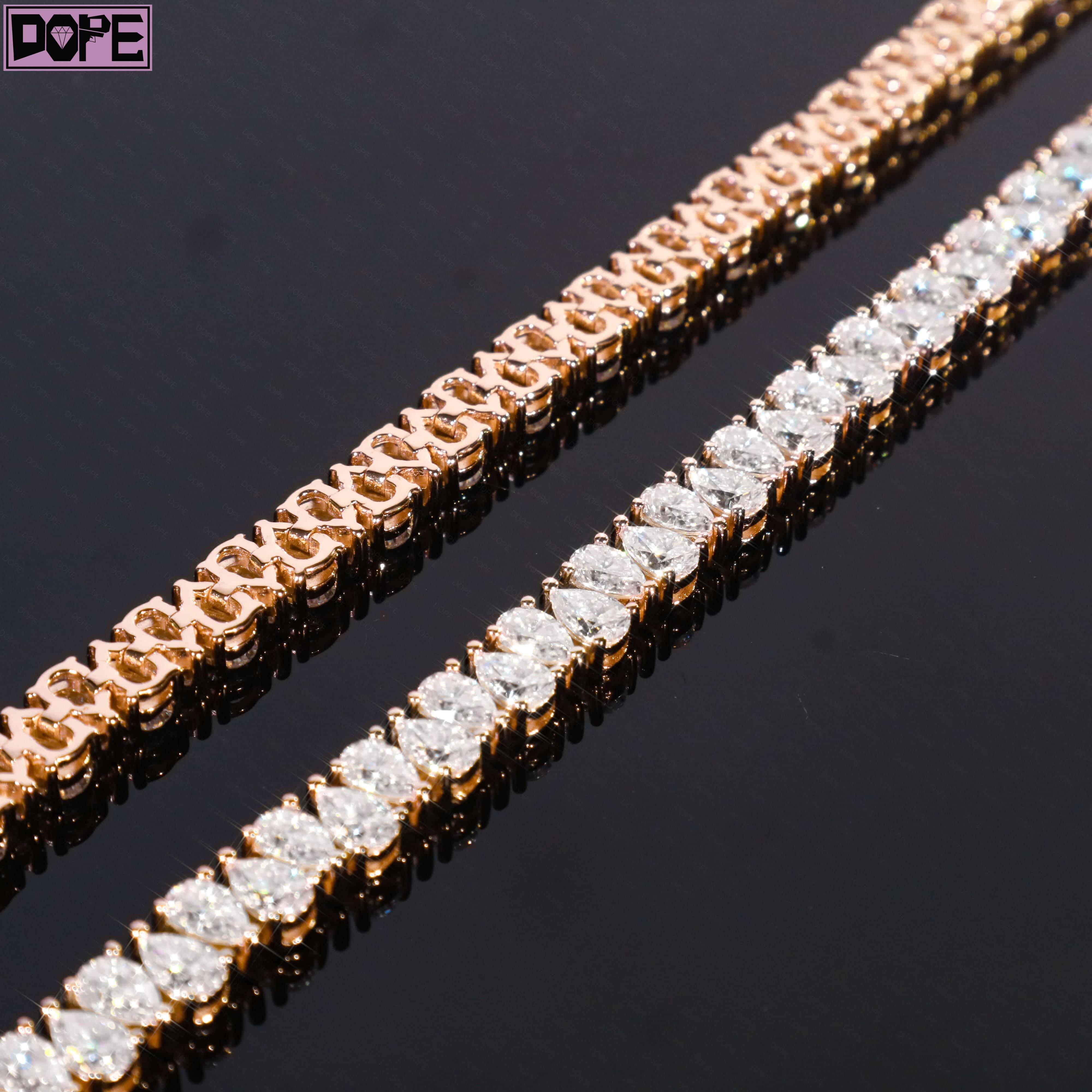 Hot Tennis Bracelet VVS Pear Cut Moissanite Iced Out Hiphop 925 Sterling Silver Moissanite Tennis Bracelet