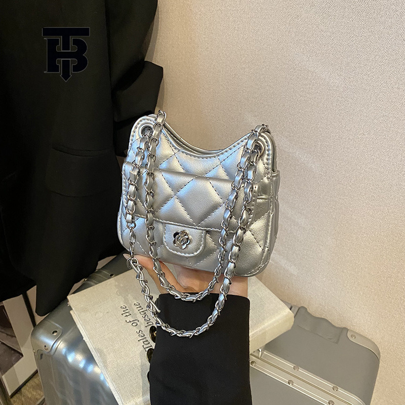 TB BHULAMTE Free Shipping Designer Luxury Women's Diamond Mesh Embroidered Thread Single Crossbody Bag Fashion Chain Bag Versatile Handbag