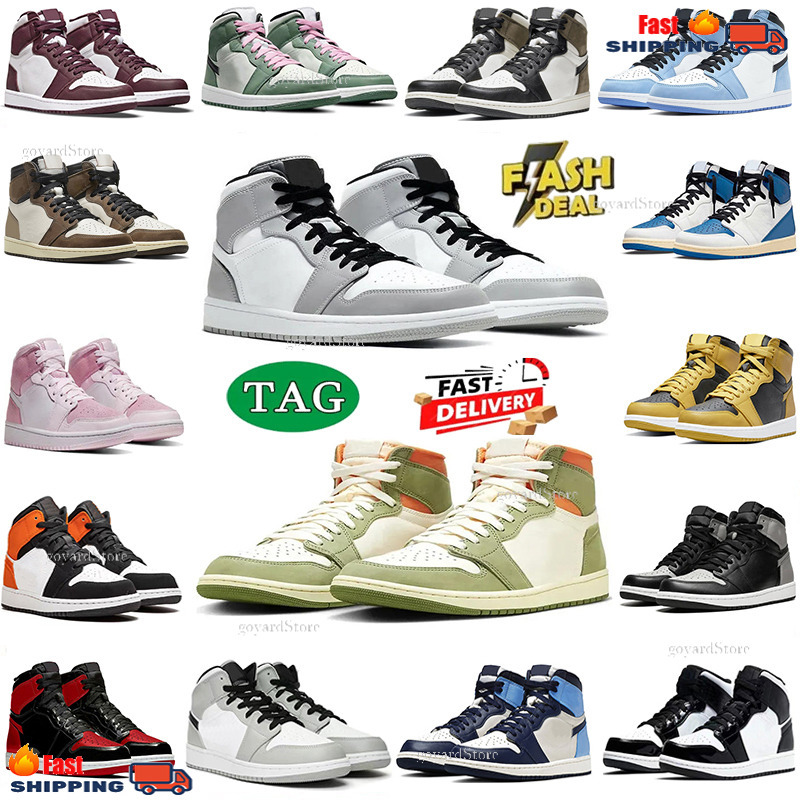 1S Basketball Shoes For Men Women 1 Sneakers Dark Mocha Black White University Blue Bred Patent Lucky Green Light Grey Outdoor Sports Mens Trainers Size 36-47 53Ae9