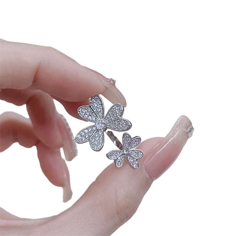 Top grade luxury full diamond flower ring women girls lovely romantic flowers rings 18k rose gold silver charm ring jewelry open size