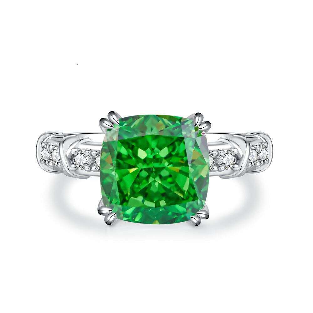 Flower shaped adjustable zircon ring Pure Silver Emerald Ring for Women High Carbon Diamond Radiant Ice Cut Zircon Wood Color Style luxury jewelry