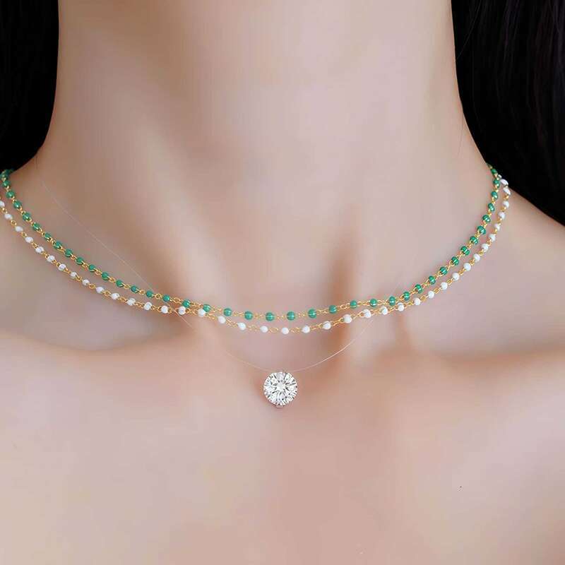 Simple Fashion Jewelry Real 925 Sterling Silver Round Cut White Lab Moissanite Diamond Party Women Wedding Clavicle Necklace