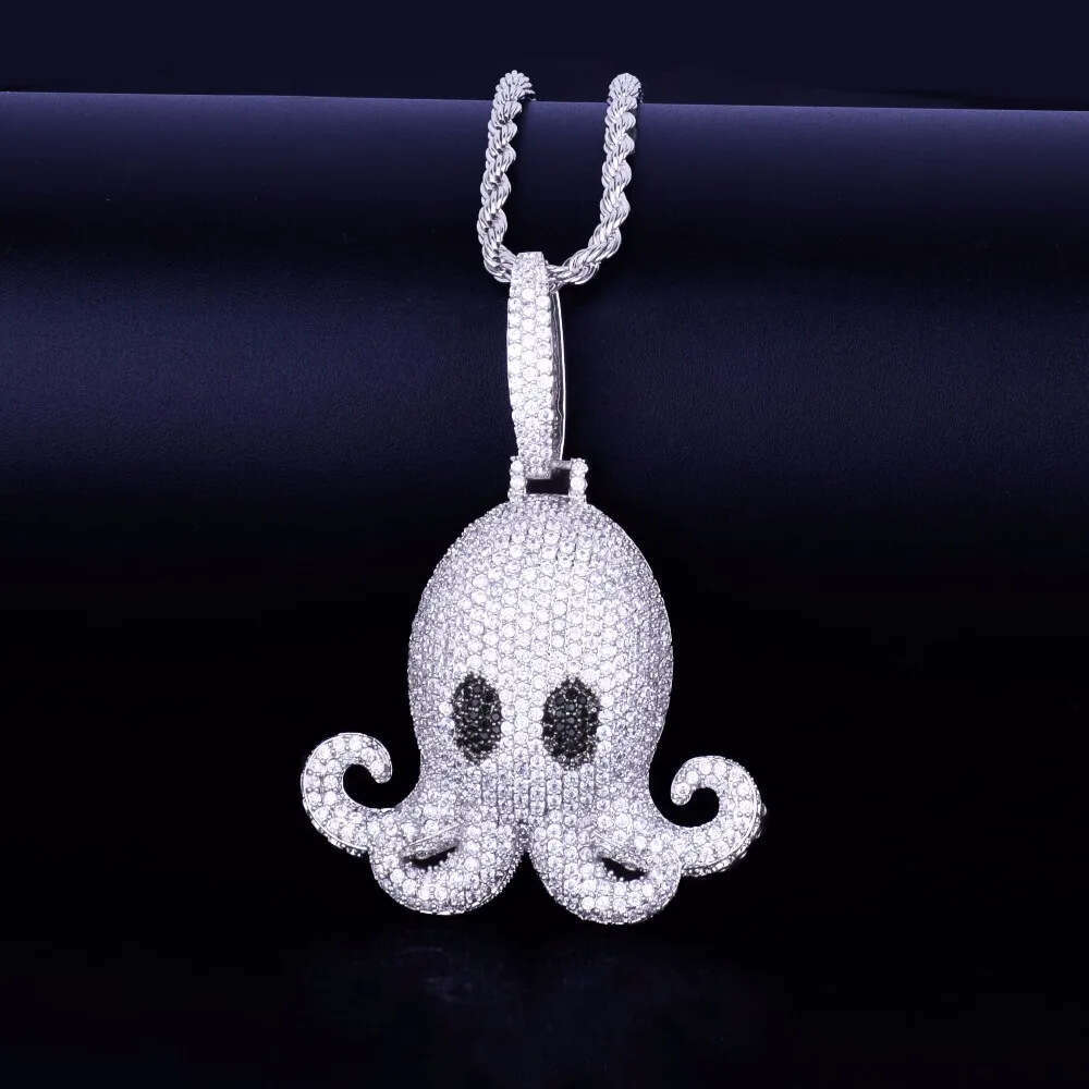 Hip Hop Jewelry Micro Pave Zircon Animal Iced Out Octopus Pendant Necklace With Rope Chain Men Women