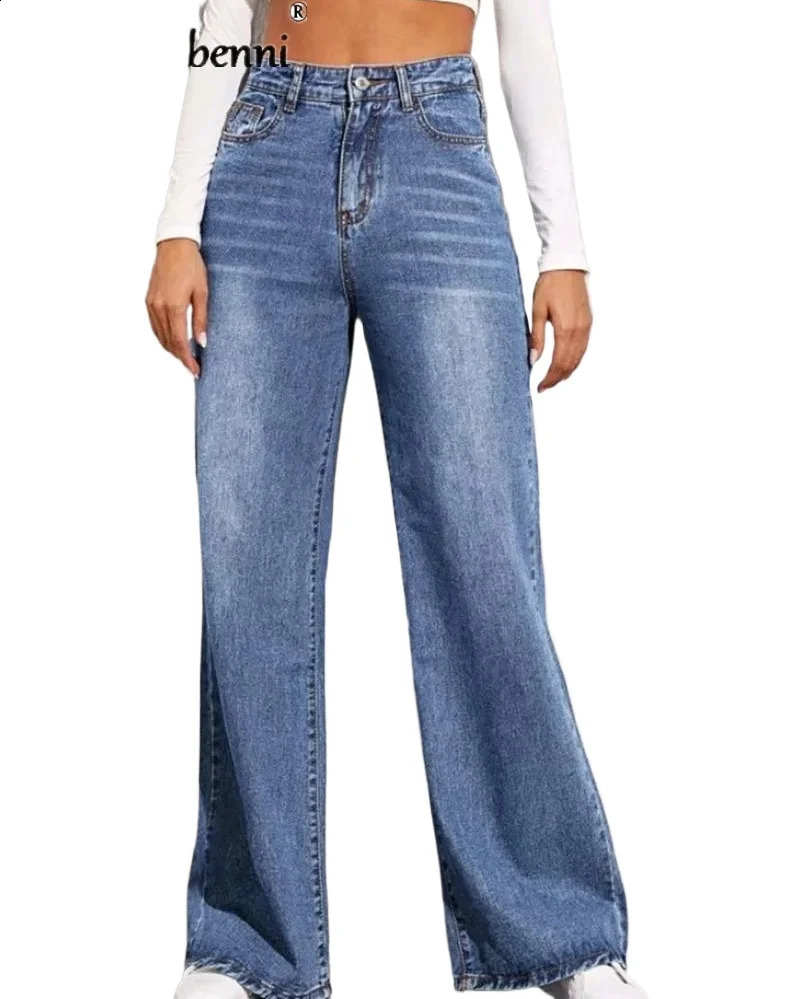 Fashion High Waist Straight Jeans Women Autumn Blue Casual Loose Wide Leg Trousers Striped Palazzo Pants Z260313