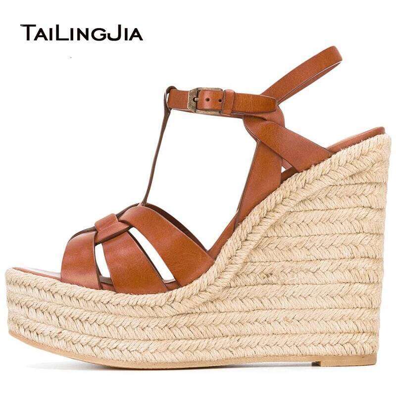 Brown Espadrille Sandals Women Wedge Shoes Platform High Heel Sandal White Rope Heels Black Ladies Summer Shoe 2025 Footwear