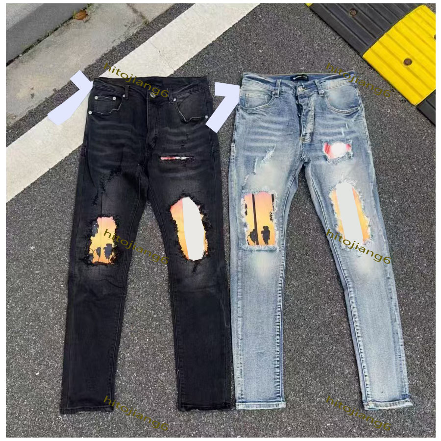 Men's Jeans Spring Vintage Ripped Jeans Clothes Fashion Trousers Cross Splicing Streetwear Straight Baggy Trousers Pants For Men