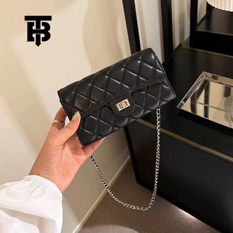 TB BHULAMTE Free Shipping Designer Luxury Diamond Grid Chain Shoulder Crossbody Bag Small Fragrance Style Fashion Coin Purse Versatile Black Phone Bag