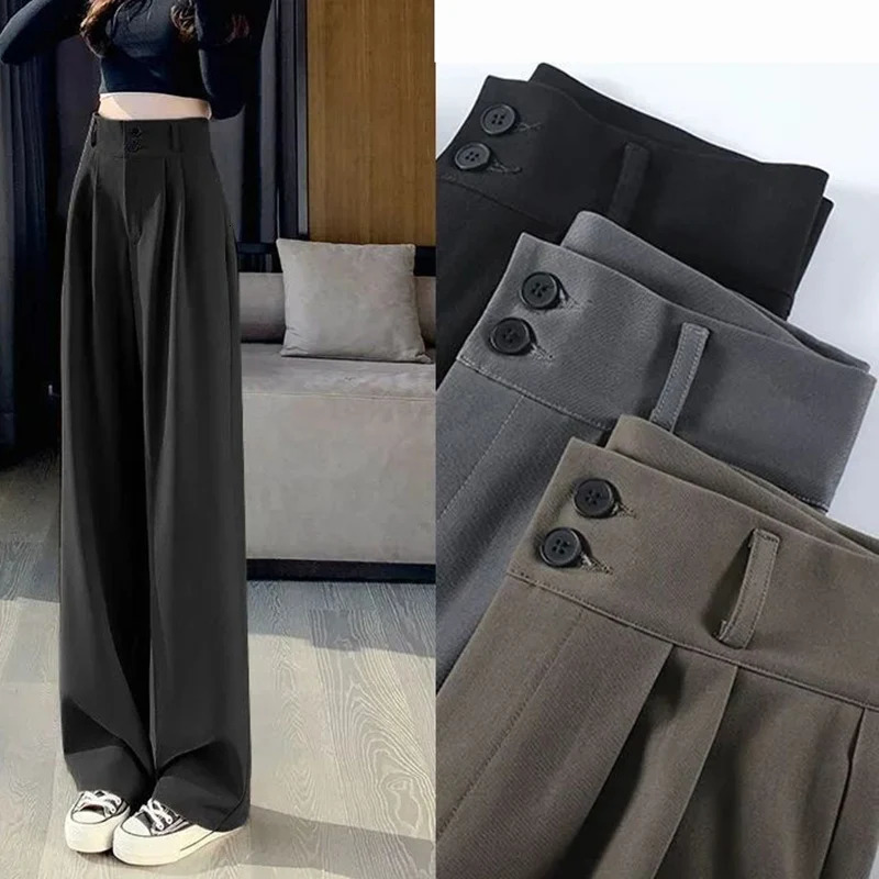 2025 Female High Waisted Wide Leg Pants Spring Women Concise Fashion Suit Trousers Lady Chic Korean Solid Color Slacks 250825
