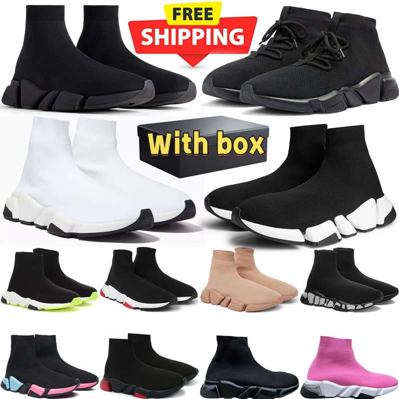 free shipping designer sock shoes mens trainer woman sneakers speed trainer black White Red jogging walking wholesale Canvas shoe with box