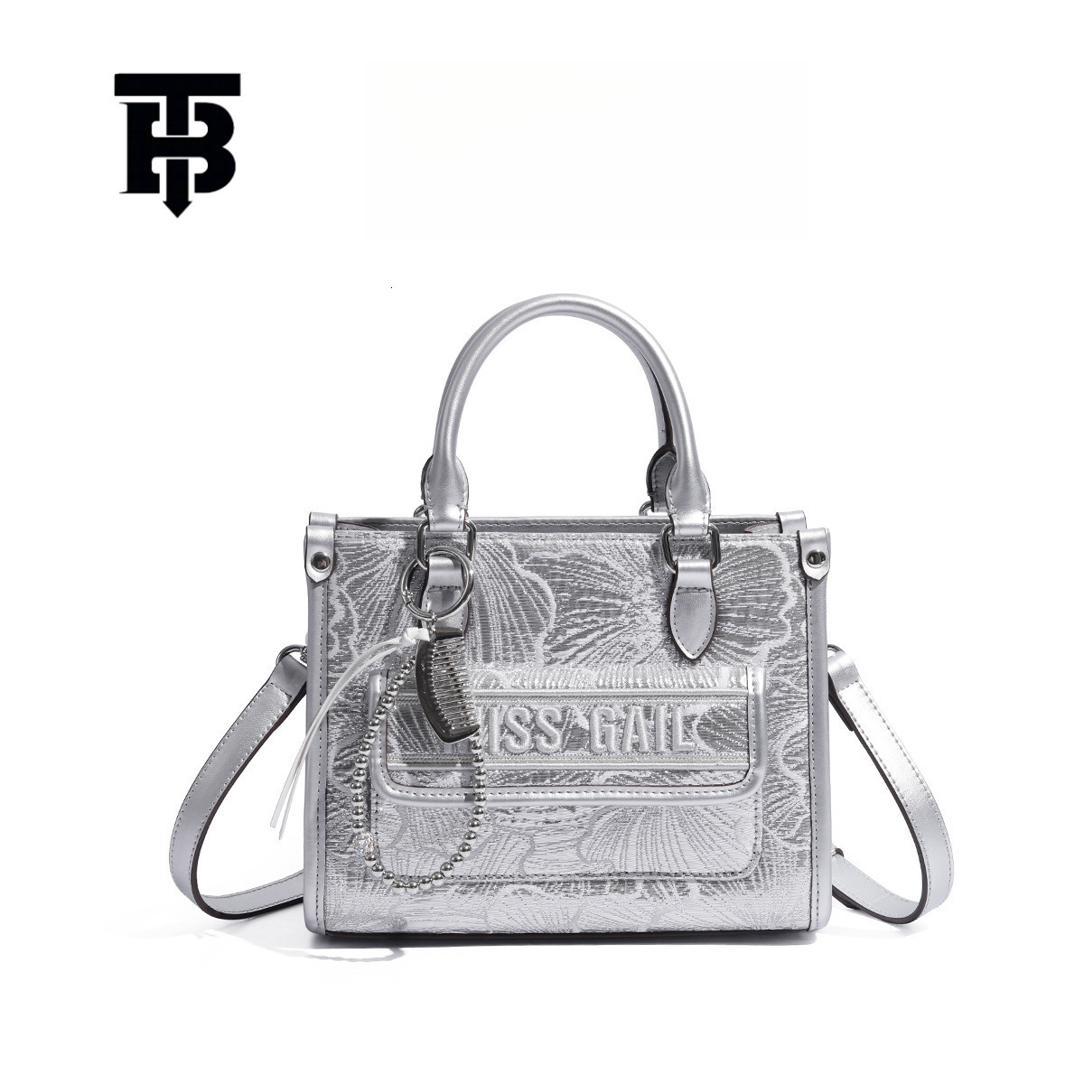TB BHULAMTE Embroidered Handbag - Large Capacity Floral Shoulder Bag in Silver Z260124
