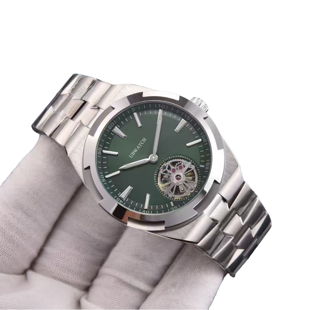 V1 Quick Release Strap Automatic Delicate Tourbillon Mens Watches 40MM Hardlex Simple Hands Wristwatches