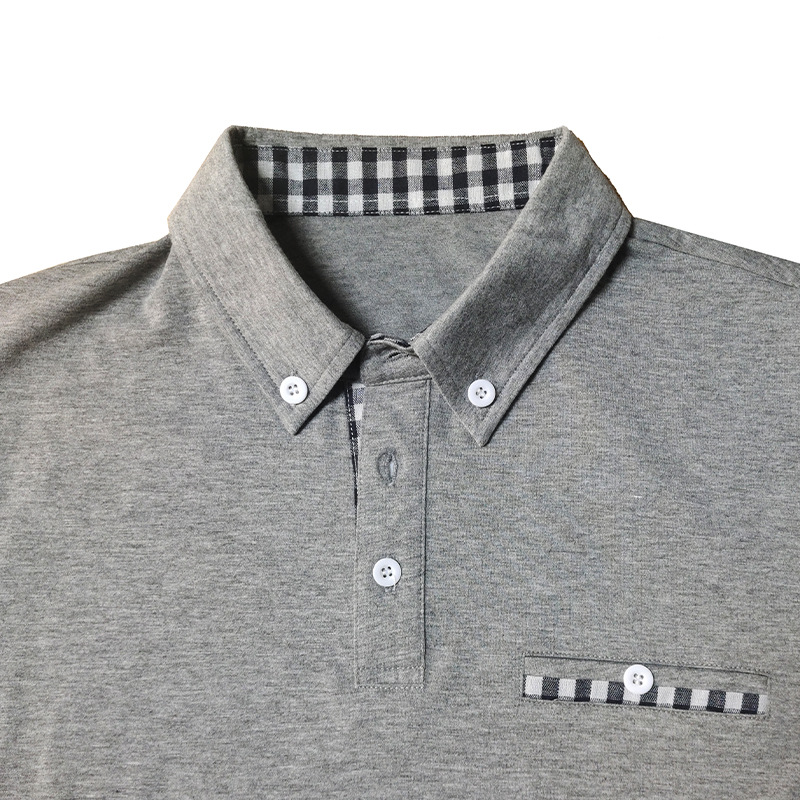 Men's Long - Sleeve Green Polo Shirt with Checkered Inner Collar and Chest Pocket Detail