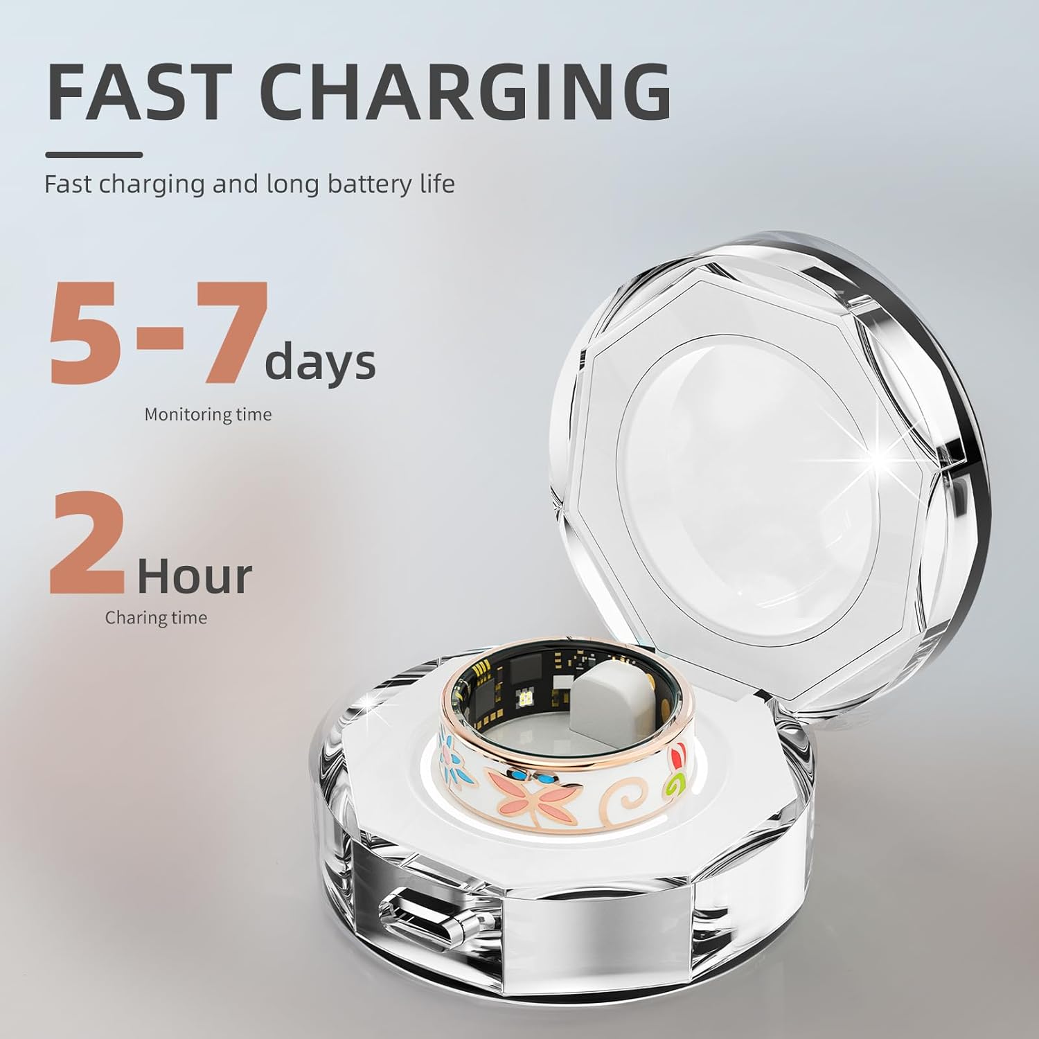 R18 Smart Ring for Women and Men, Fitness Tracker with Heart Rate Monitor, Sleep Tracker, 8 Sport Modes, Step Counter, IP68 Waterproof, Crystal Magnet