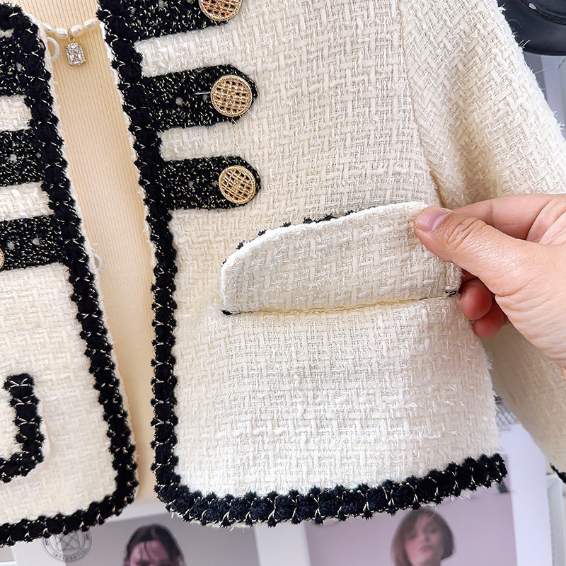 2025s New Girls' Spring Autumn Outfit Set Fashionable French Style Elegant Jacket & Pants Two Piece