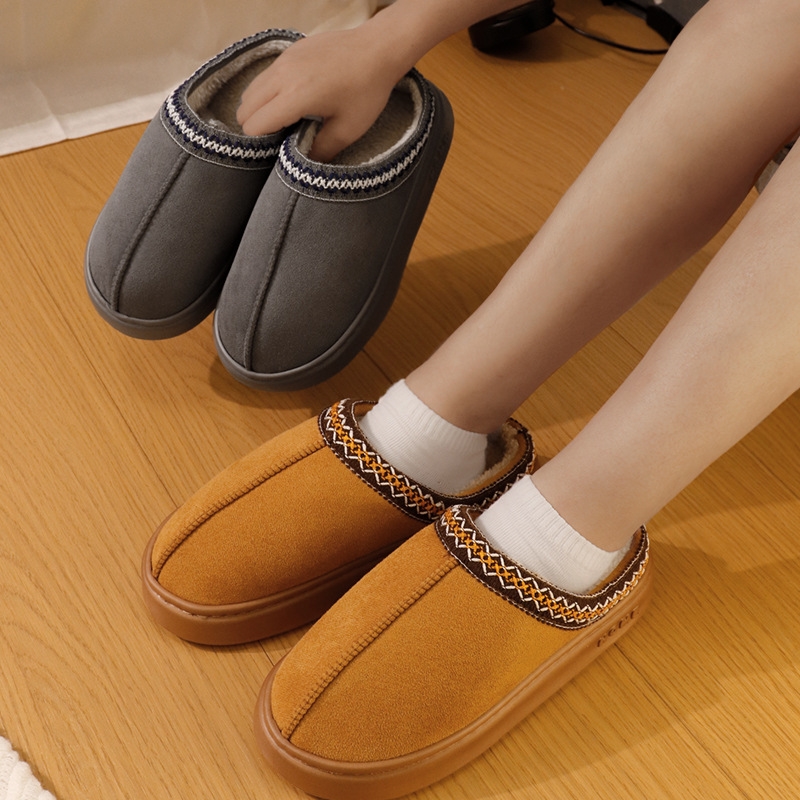 Free shipping Autumn and Winter women's new fashionable fleece warm home cotton shoes thick-soled anti-slip fleece mouth cotton slippers worn outside