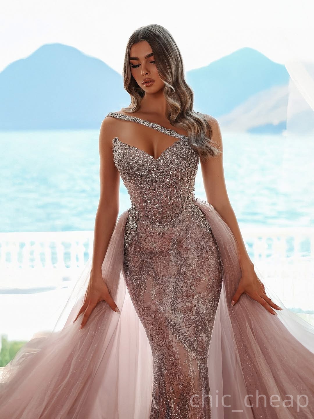 Blush Pink Mermaid Prom Dresses 2025 One Shoulder Crystals Lace Evening Formal Party Second Birthday Engagement Gowns Plus Size Dress For Special Occa