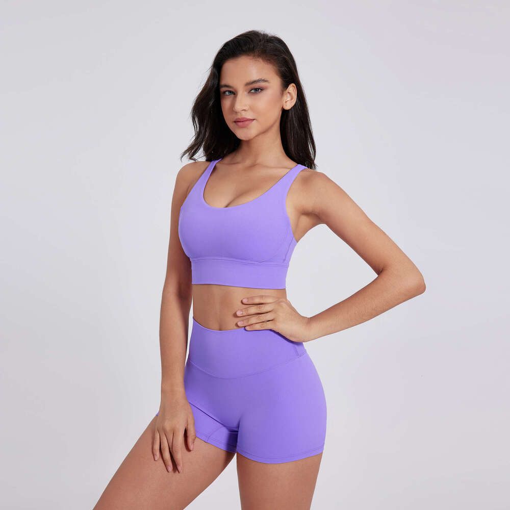 Clothing Set for Women, Bare Sensation, Beautiful Back Sports Bra, Tight Peach Buttocks Running Yoga Shorts 7a