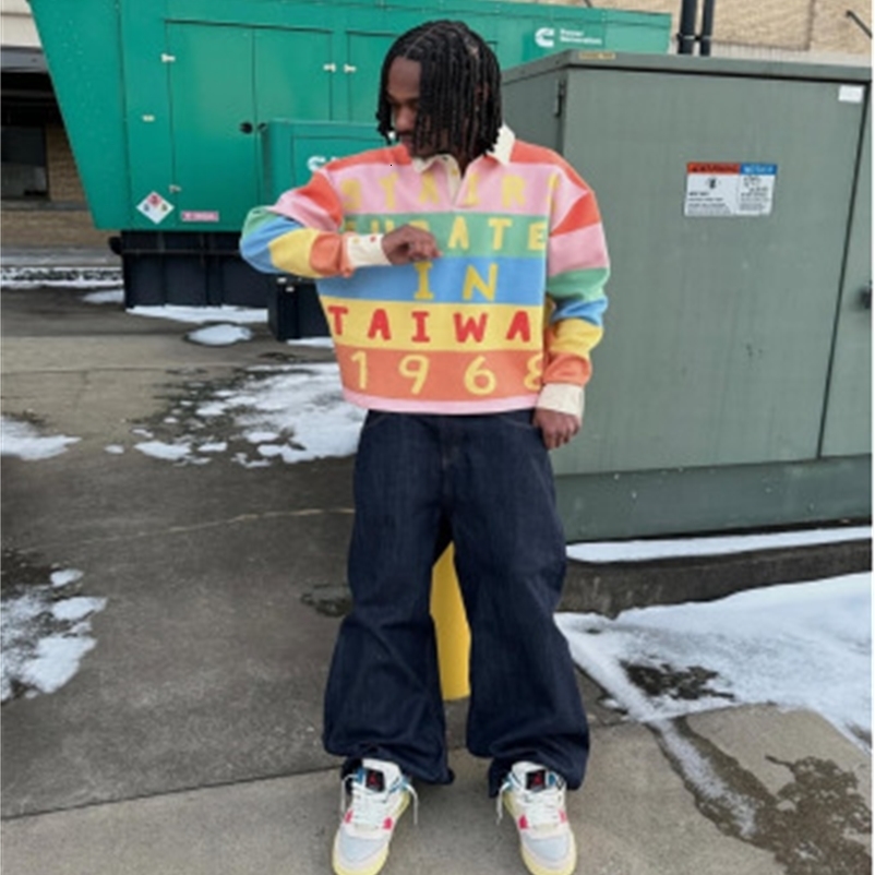 Y2K Spring Retro Splicing Striped Letter Collar Polo Shirt Long Sleeve Mens Harajuku Gothic Fashion Loose Hip Hop Couple Top 250823