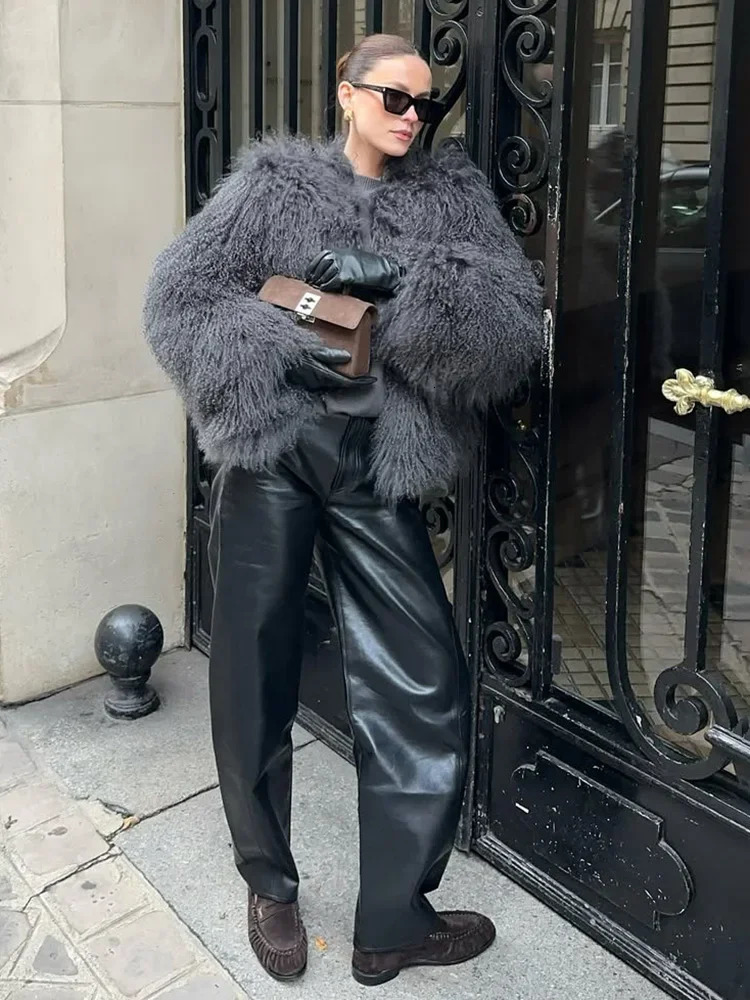 TARUXY Fashion Cropped Faux Fur Coat Womens Winter Ins Fluffy Short Faux Fur Jacket Street Style Warm Outwear 250901