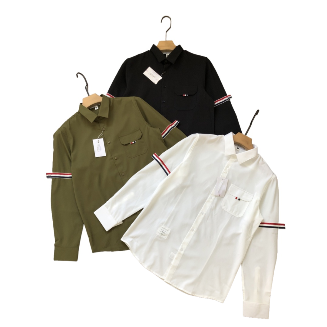 25ss shirt button up mens shirts TB shirts long sleeve shirt Quality RWB striped webbing shirt turn down collar top Business Blouse Fashion Casual Breathable Shirts