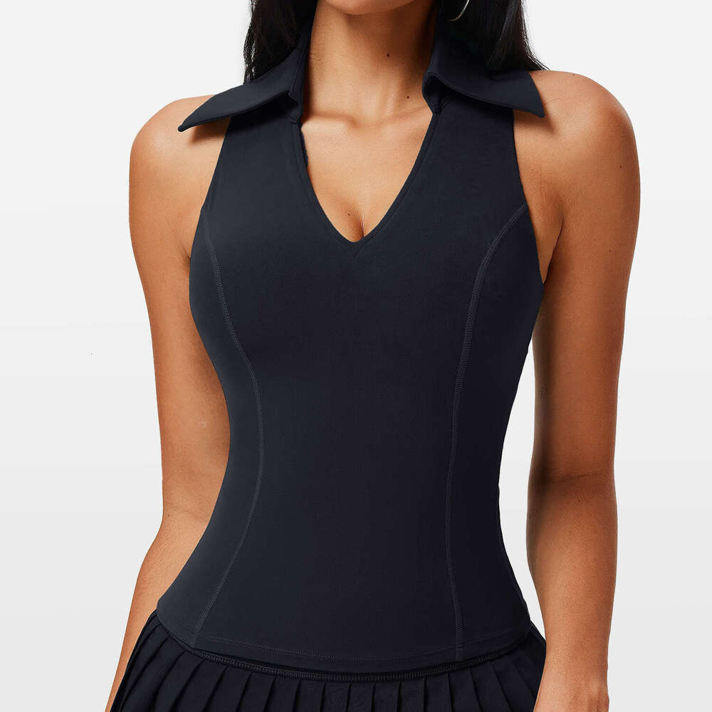 New Women's Sports Short Sleeve Fixed Cup Quick-Dry Running Fitness T-Shirt Outdoor Turn-Down Collar Golf Top 03