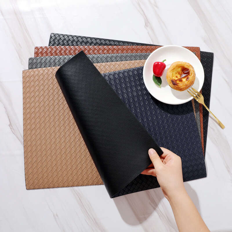 Lanjia- 2023 New Woven Pattern Leather Placemat Hotel Home Table Oil-Proof Non-Slip Heat Insulation Bowl Mat E8cf8