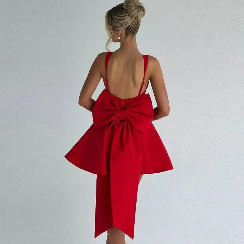 Giyu Sexy Bow Evening Club Party Dresses Women Summer Mini Short Pleated Dress Elegant Sleeveless Backless Corset Vestidos 250825