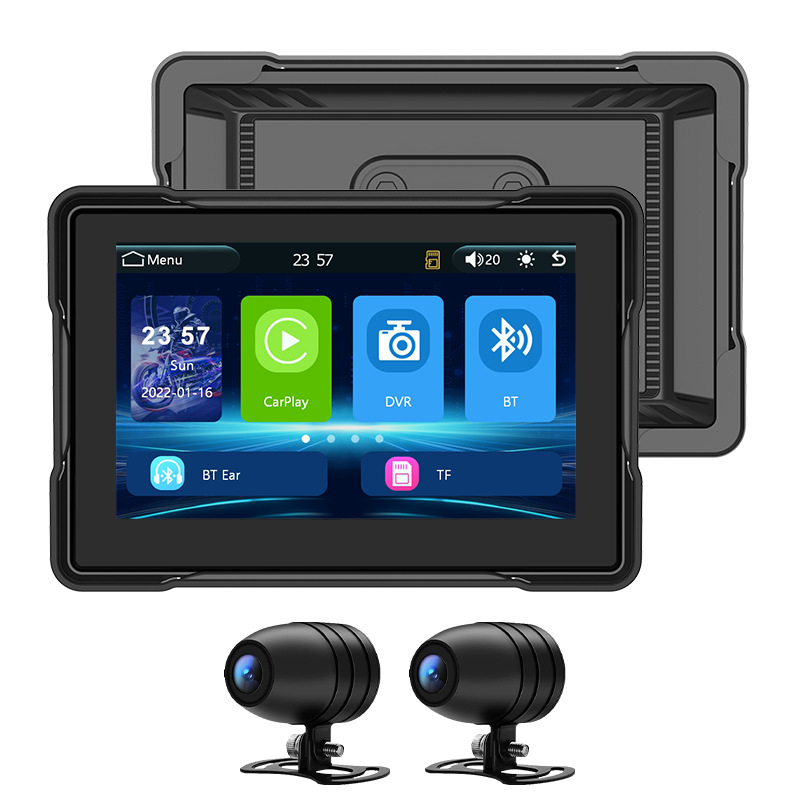 5 Inch Portable CarPlay for Motorcycle, Waterproof Touchscreen Wireless Carplay Android Auto Screen GPS Navigation for Motorbike