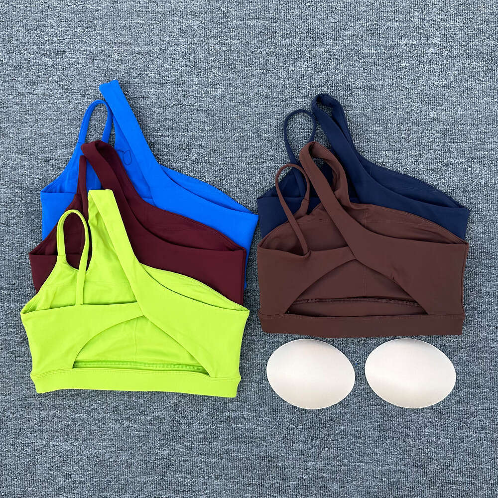 Off-Shoulder Beautiful Back Yoga Bare Sensation Sports Bra Irregular Straps Running Fitness Vest Top 48