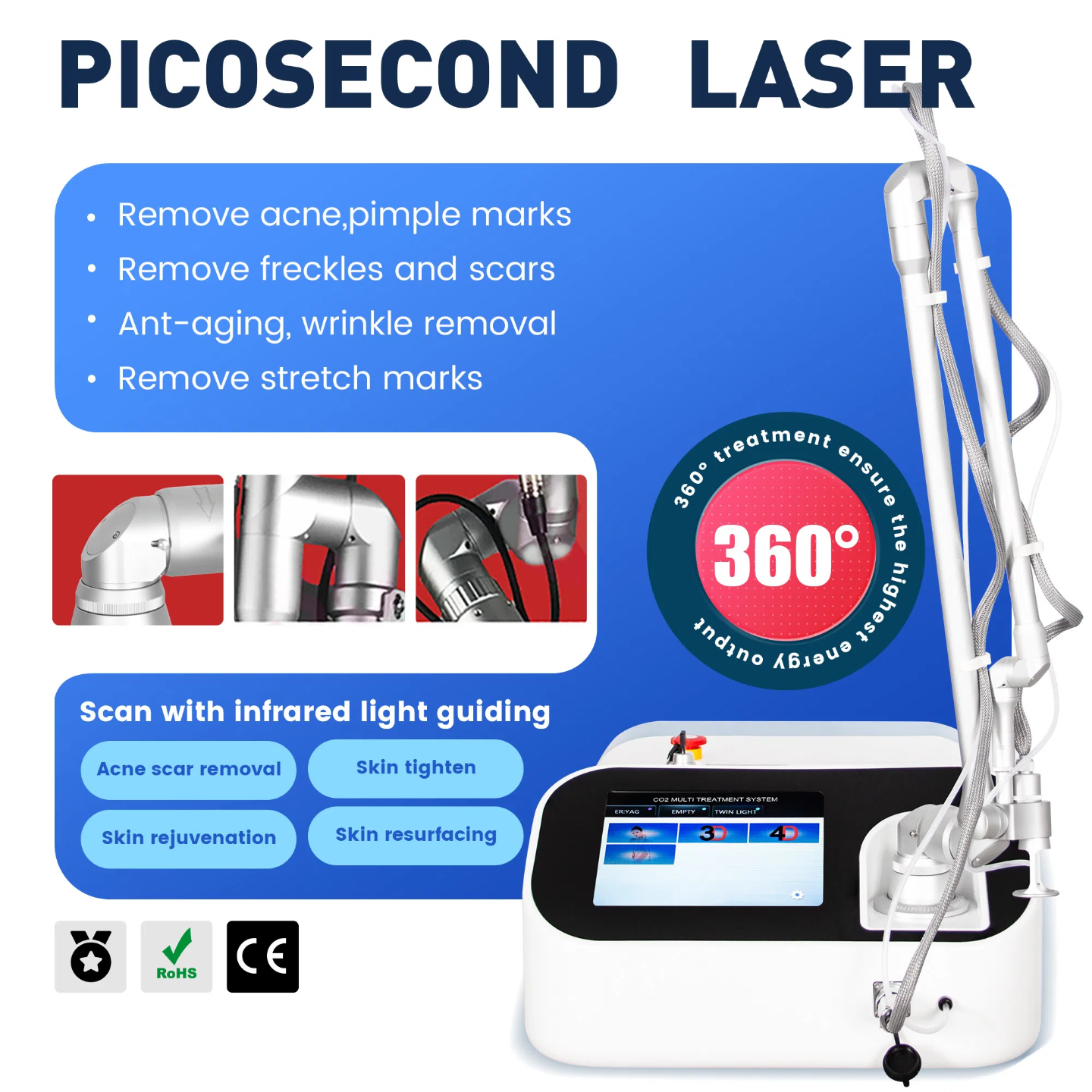 Newest Photoacoustic White Scar Removal Skin Repair Face lifting Stretch Mark Removal Beauty Fractional co2 Laser Machine