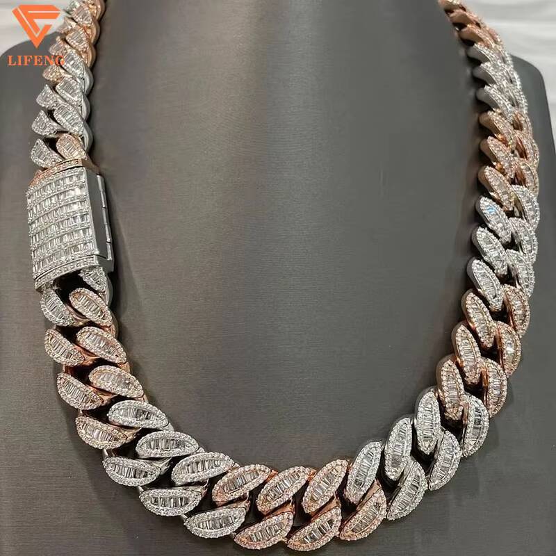 Customizable Big Chain Necklace 18mm20mm 925 Silver Rose Gold Plated VVS Buagatte Moissanite Miami Cuban Link Hiphop Style - view 3