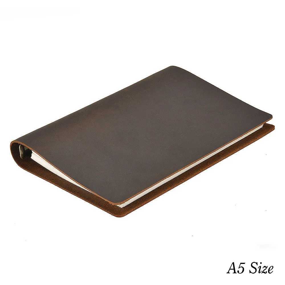 Genuine Leather Planner A5 Size Rings Binder Notebook Cowhide A5 Cover Journal Diary Sketchbook Planner Stationery School Supply X250825