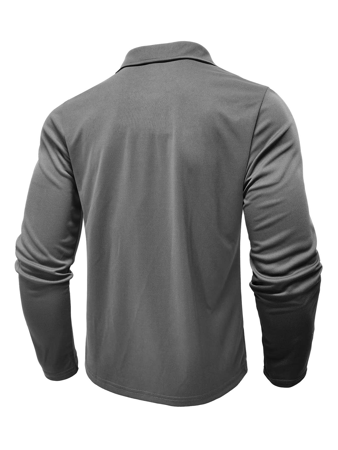 Men's Long - Sleeve Burgundy Polo Shirt with Checkered Inner Collar and Chest Pocket