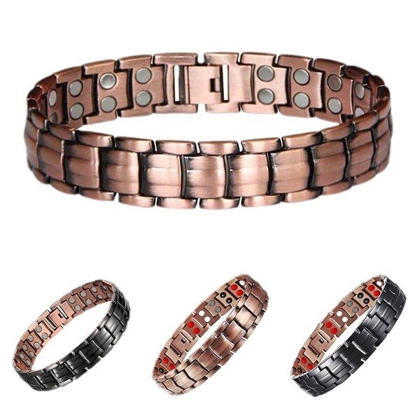 Metal Antique Red Copper Bracelet for Men, Wide Row Full Magnetic Stone Bracelet, Couple Jewelry Accessories ddmymoon