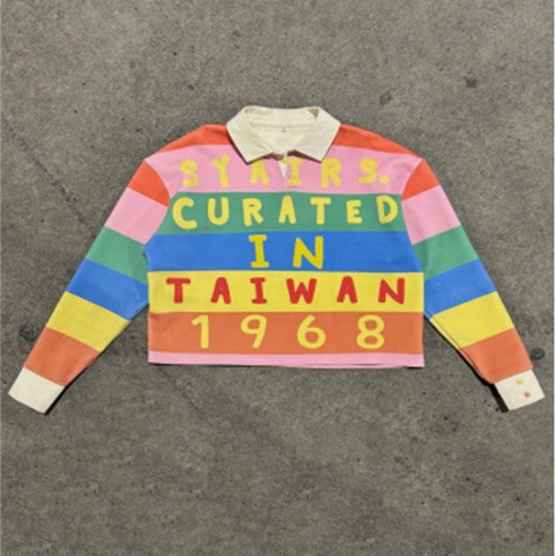 Y2K Spring Retro Splicing Striped Letter Collar Polo Shirt Long Sleeve Mens Harajuku Gothic Fashion Loose Hip Hop Couple Top 250823