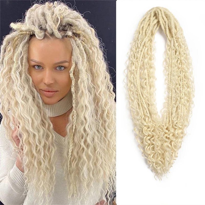 Boho Box Braids Double Tail Curly Three-Strand Braid Gray Dreadlock Wigs j26