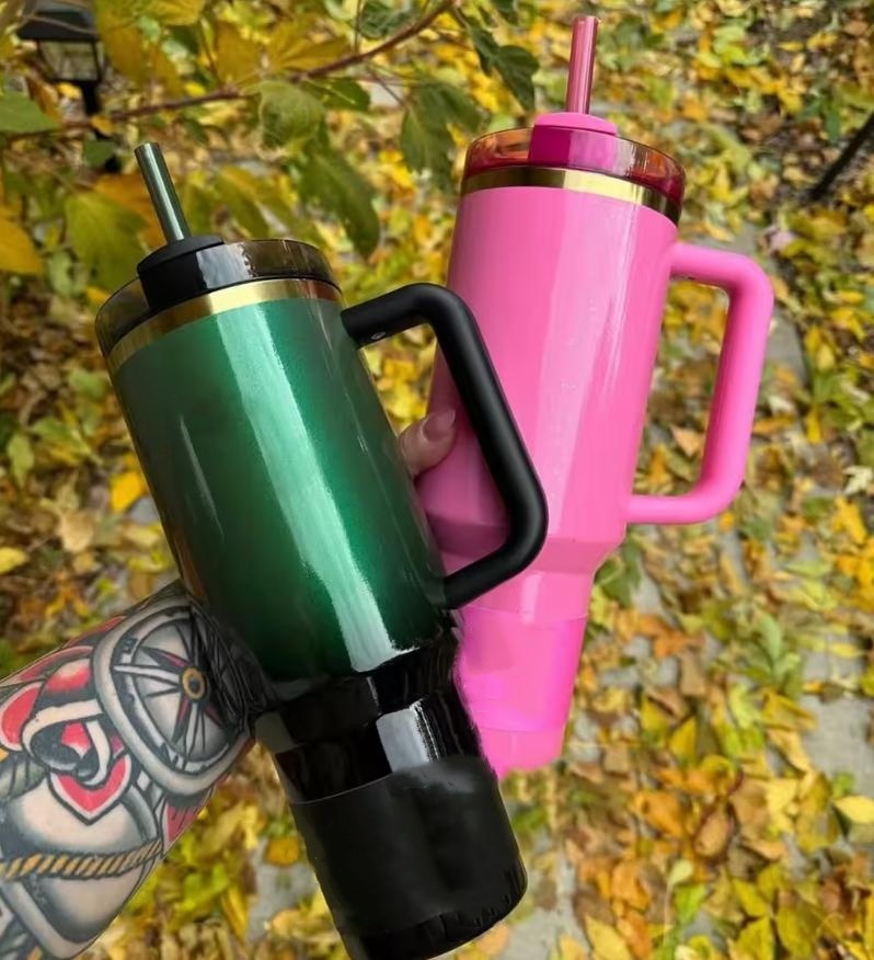 USA Warehouse 40 OZ Wicked Green Cups Cobrand Shiny Pink Tumblers Chocolate Gold H2.0 40oz Cups Pink Rose Floral Travel Car Mugs Black Chroma Water Bottles 0825