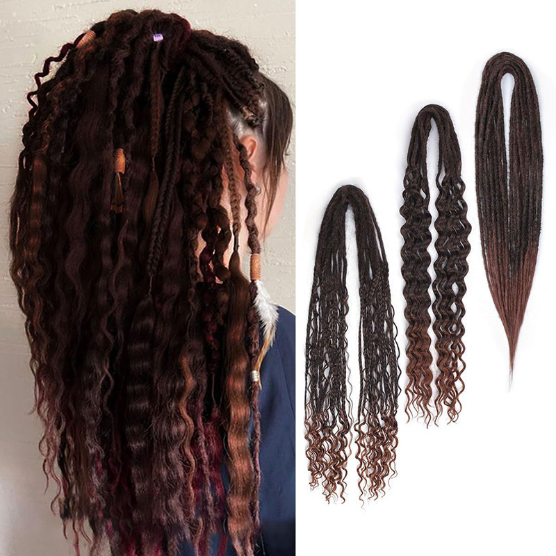 Boho Box Braids Double Tail Curly Three-Strand Braid Gray Dreadlock Wigs j26