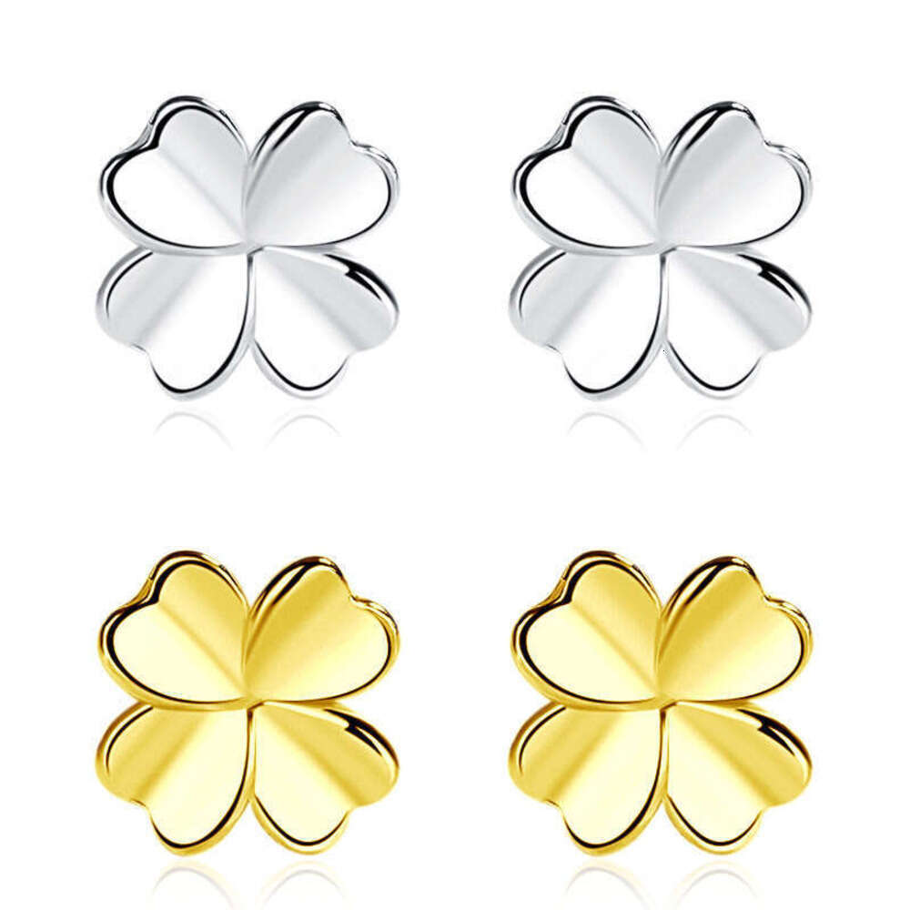 Fashion trends luxury jewelry Pure Sier Smooth Four Leaf Clover for Women Korean Style Hypoallergenic Simple Small Earrings Versatile