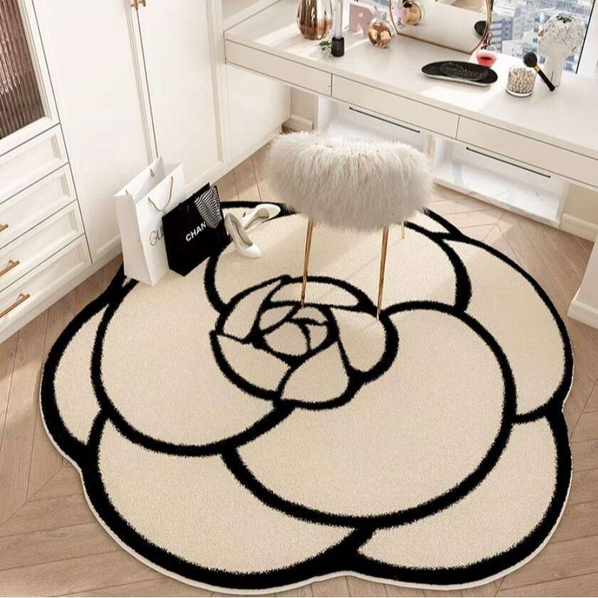 Lanjia- Luxury High-End Camellia Irregular Round Living Carpet Bedroom Bedside Rug Cloakroom Study Room Swivel Chair Mat 28F89