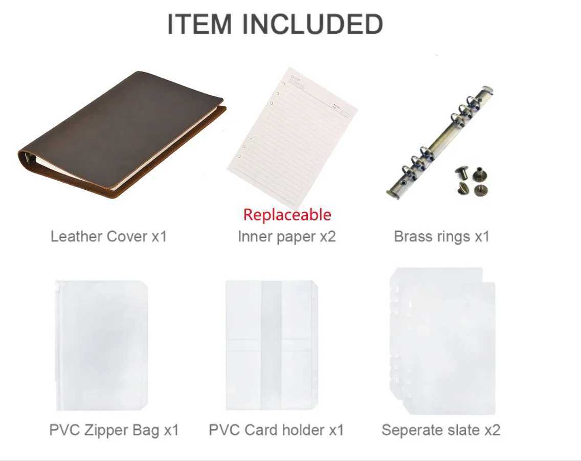 Genuine Leather Planner A5 Size Rings Binder Notebook Cowhide A5 Cover Journal Diary Sketchbook Planner Stationery School Supply X250825