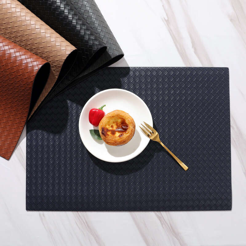 Lanjia- 2023 New Woven Pattern Leather Placemat Hotel Home Table Oil-Proof Non-Slip Heat Insulation Bowl Mat E8cf8