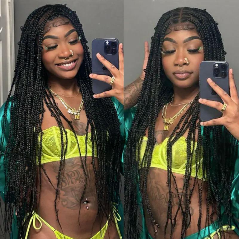 Lace Front Knotless Braided Wigs for Women Box Braid Wig with Baby Hair Synthetic Braided Lace Front Wigs for Women 36 inches 13X4 Lace Frontal Black 